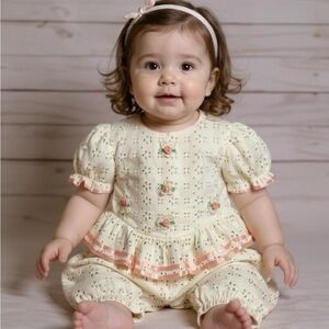 Vintage Baby Girls Eyelet Floral Romper